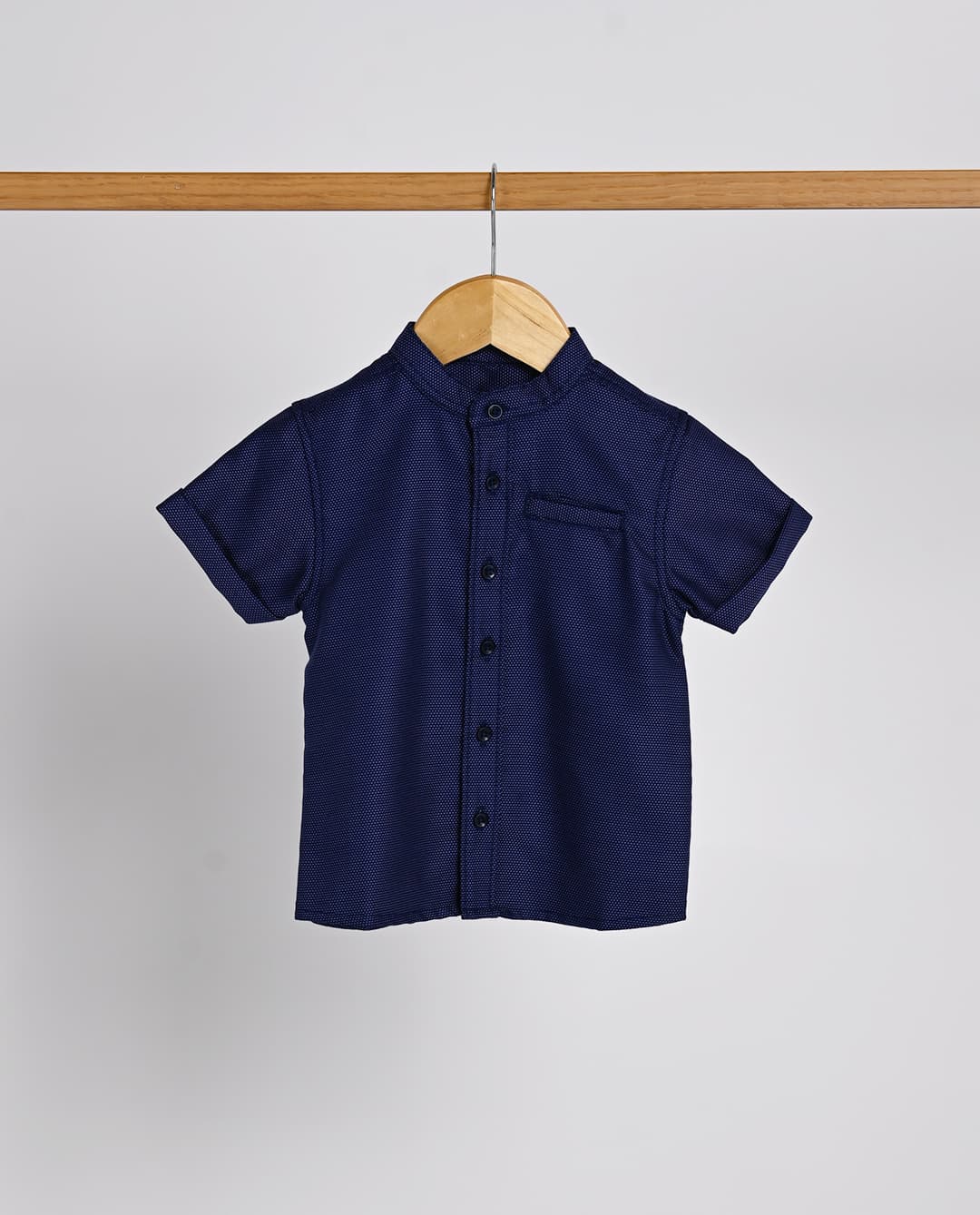 Babies and More Short Sleeve Shirt with Textured Fabric in Navy - Blue