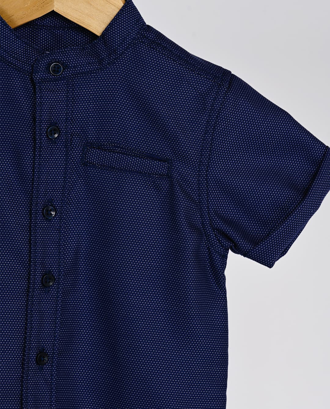 Babies and More Short Sleeve Shirt with Textured Fabric in Navy - Blue