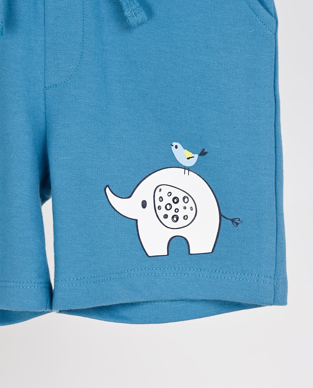 Babies and More 3 Peace Set Solid Placement Print Graphic and Elephant All Over Print Top and Solid Bottom Blue