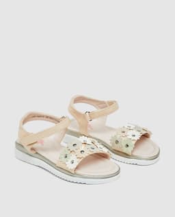 Sandal with 3D flower detail - Beige-27