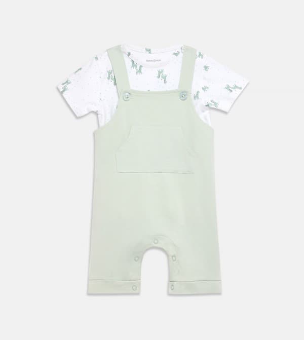 Printed Short Sleeves Dungaree Set