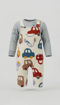 Printed Dungaree with Long Sleeves T-Shirt