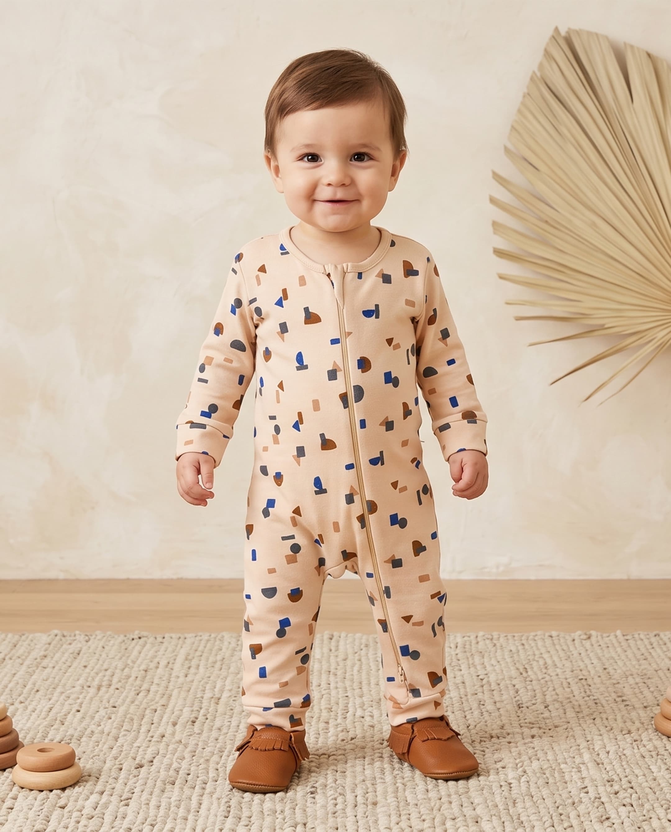 Geometric Print Zip-Up Long Sleeve Sleepsuit