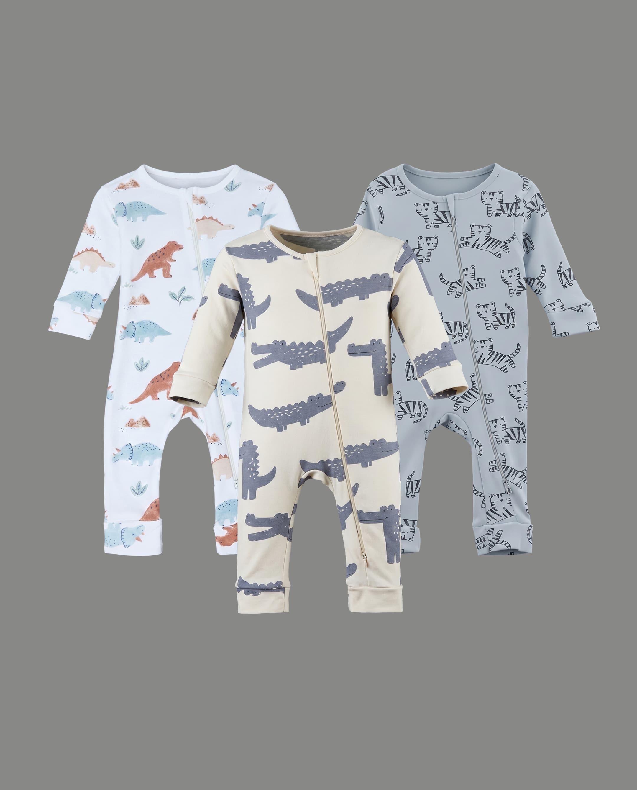 Crocodile Print Zip-Up Long Sleeve Sleepsuit