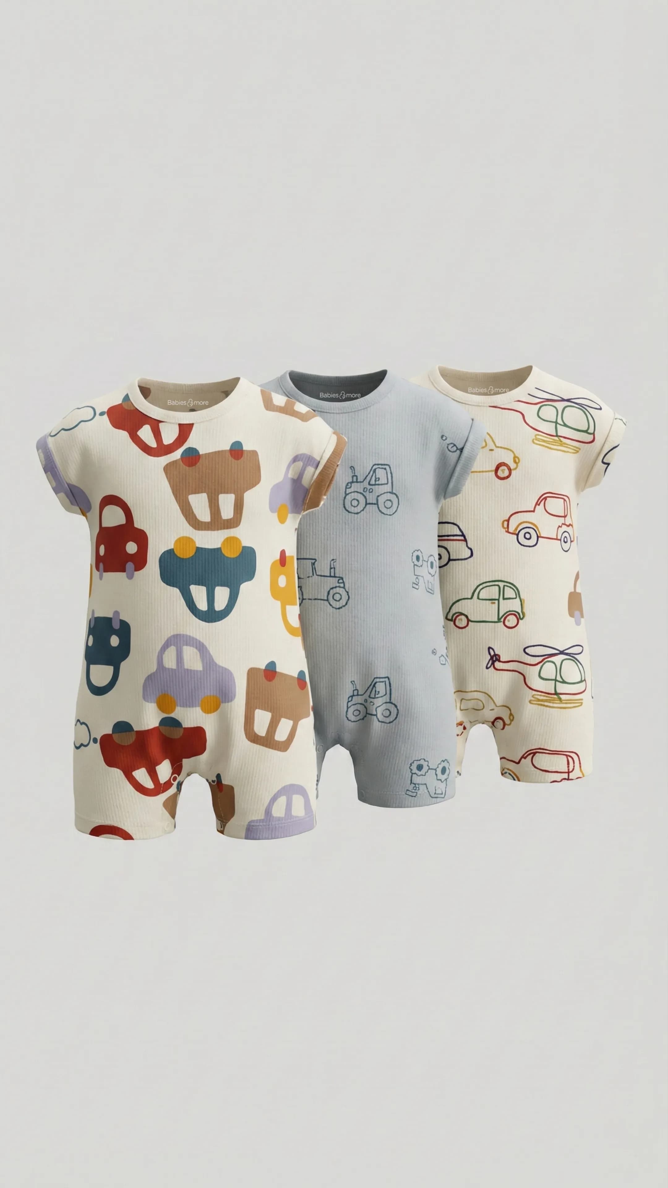 Babies and More 3-Pack Short Sleeve Rompers - Multi