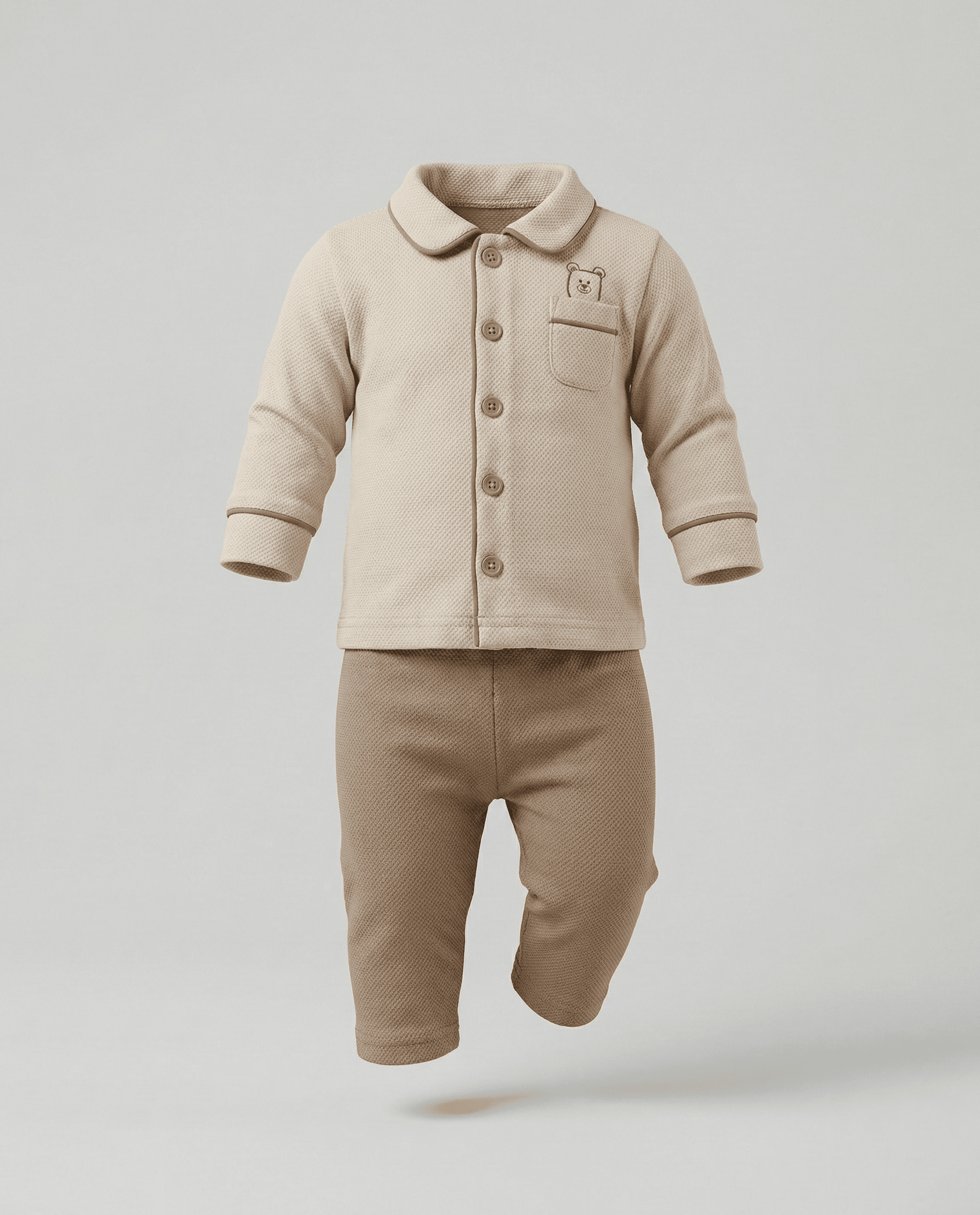 Textured Long Sleeves Pyjama Set