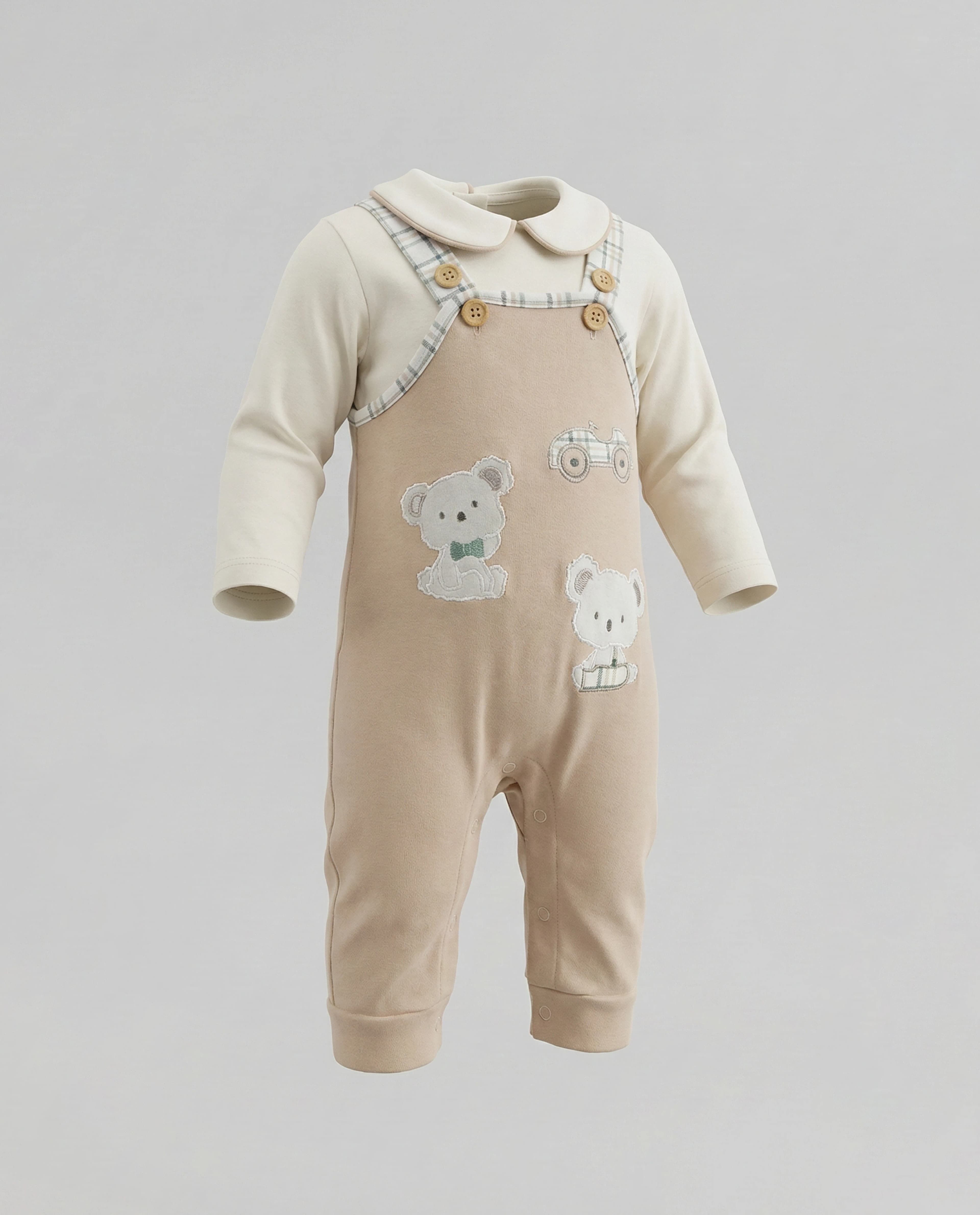 Appliqued Collared Dungaree Set