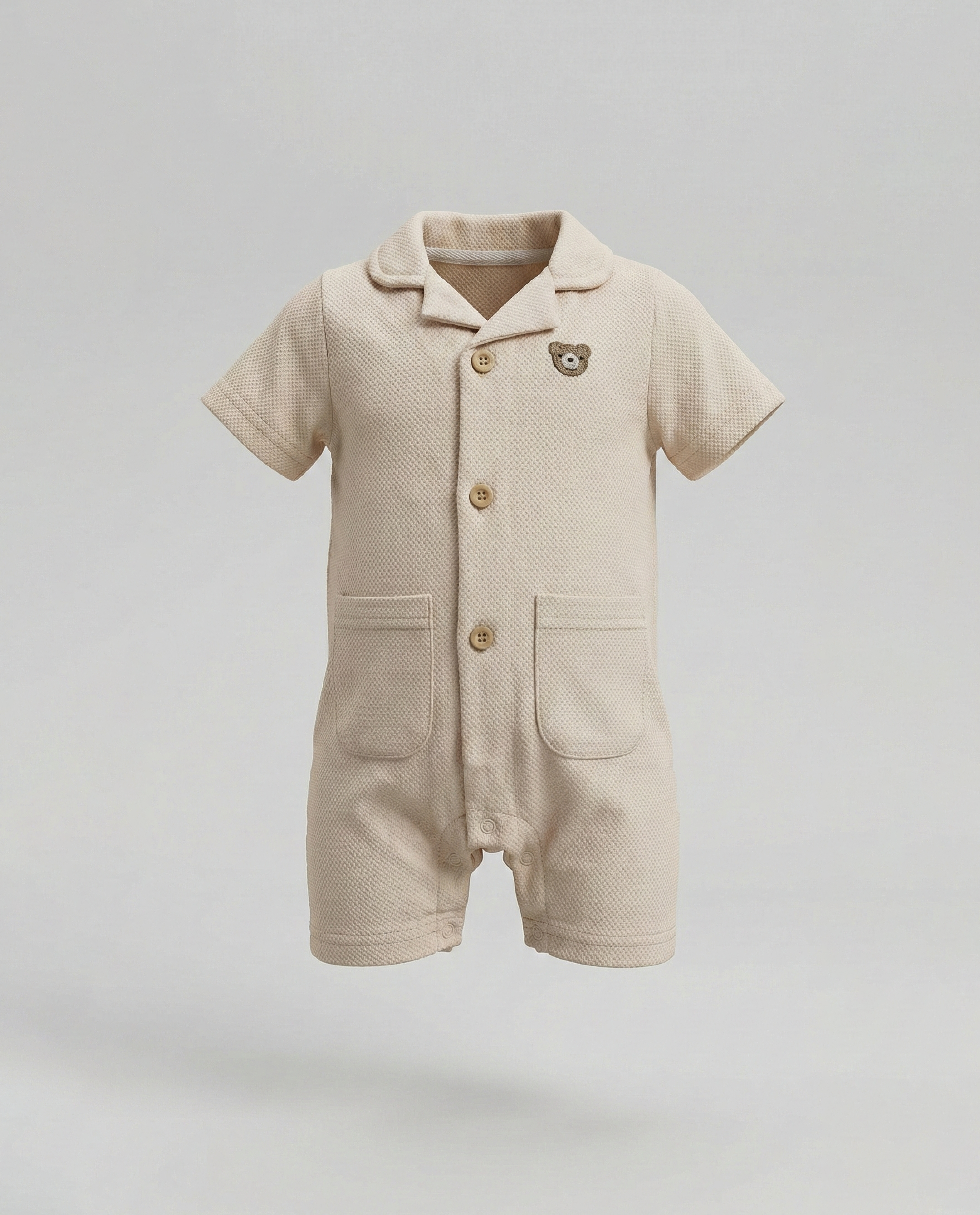 Babies & More Appliqued Collared Short Sleeves Romper