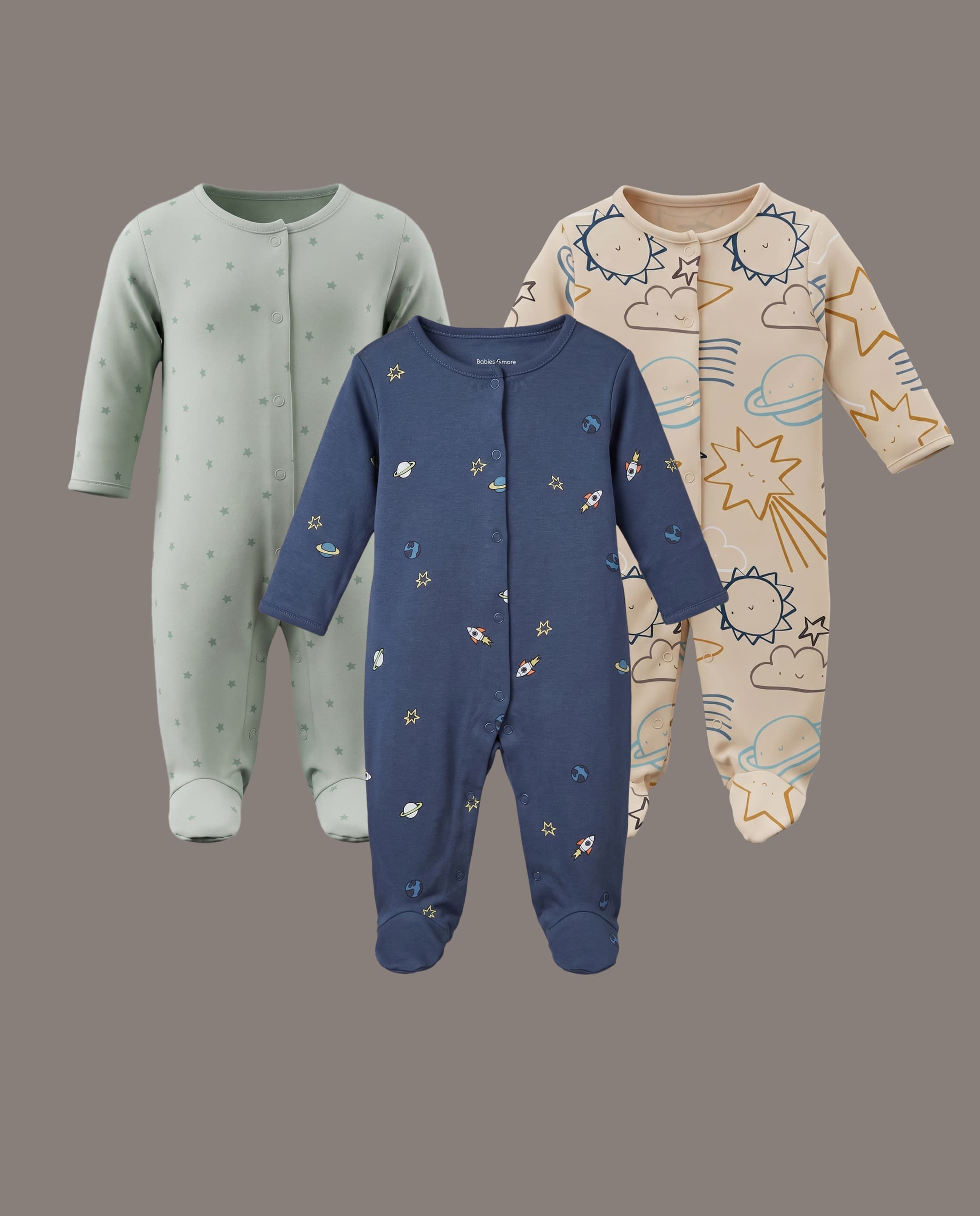 Babies & More 3Pack Closefeet Sleepsuit