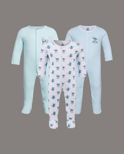 Babies & More 3 Pack Stitch Print Footed Sleepsuits