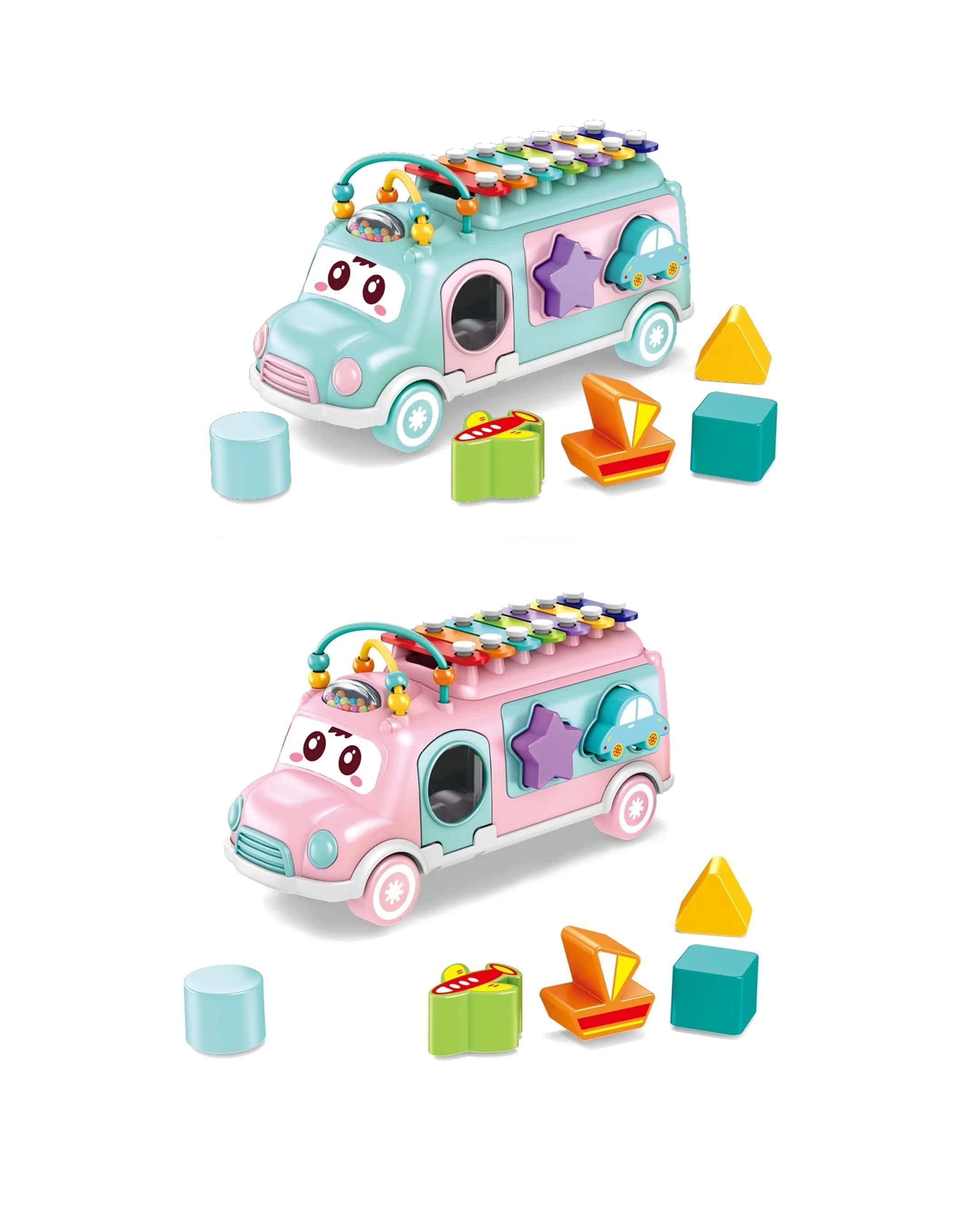 Haunger Baby Piano Bus With Blocks - Multicolor