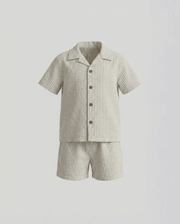 Striped Short Sleeves Woven Clothing Set
