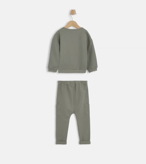 Textured Long Sleeves Clothing Set