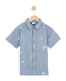 Blue Short-Sleeve Woven Shirt For Toddler Boys