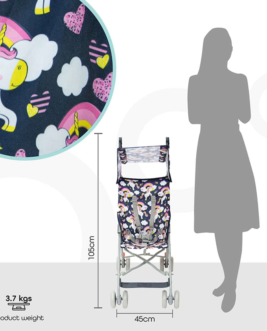 Moon Jet Light Weight Travel Buggy/Stroller For Baby/Kids/Toddler With Extra Wide Canopy |Umbrella Fold |Easy Assemble Shoulder Strap From 6 Months To 3 Years- Printed Leaf - Multicolor