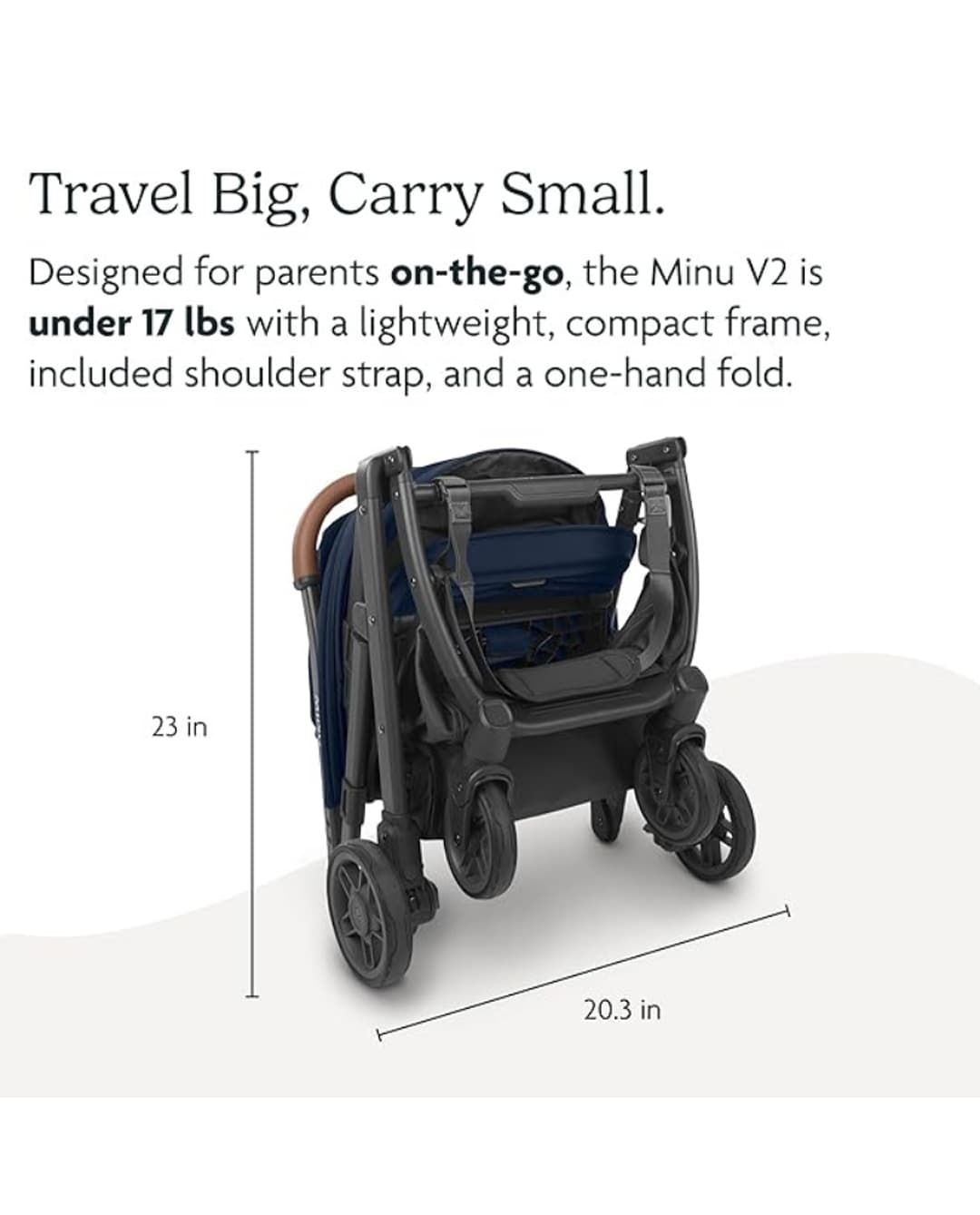 Babies & more UPPAbaby Minu V2 Stroller - Lightweight Compact Stroller for Travel - Charlotte - Coastal Blue M©lange with Carbon Frame and Saddle Leather - Multicolor