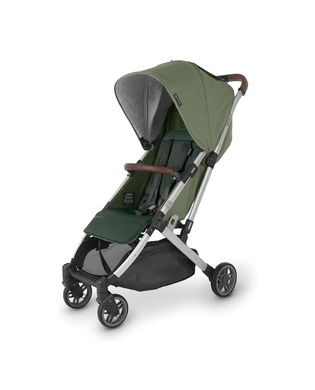 Babies & more UPPAbaby Minu V2 Stroller - Lightweight Compact Stroller for Travel - Emelia - Sage Green M©lange with Silver Frame and Chestnut Leather - Multicolor