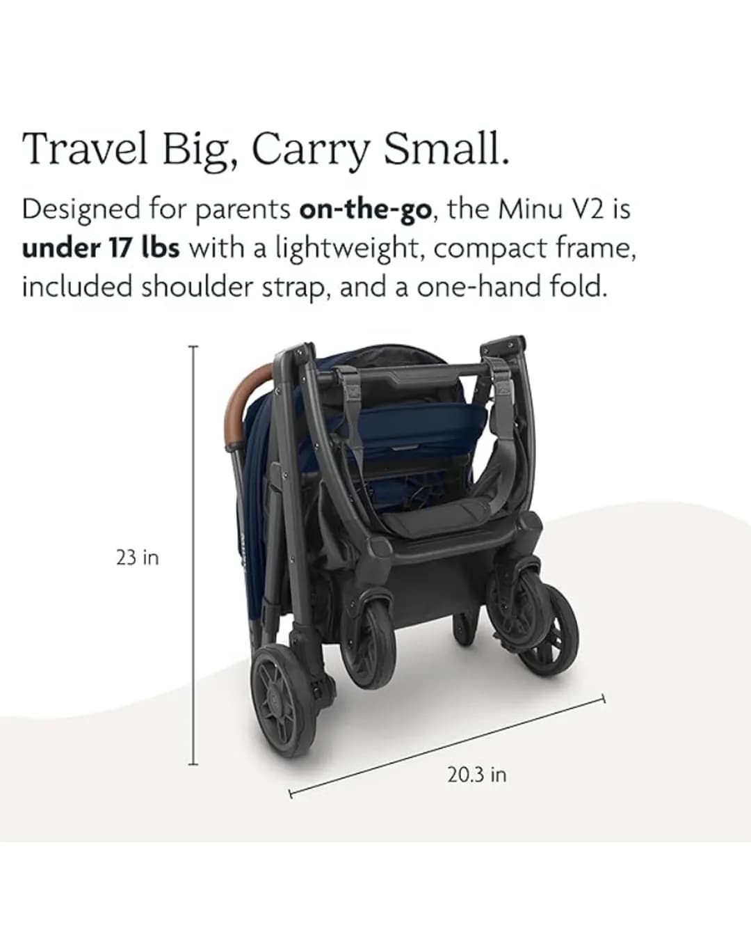 Babies & more UPPAbaby Minu V2 Stroller - Lightweight Compact Stroller for Travel - Emelia - Sage Green M©lange with Silver Frame and Chestnut Leather - Multicolor