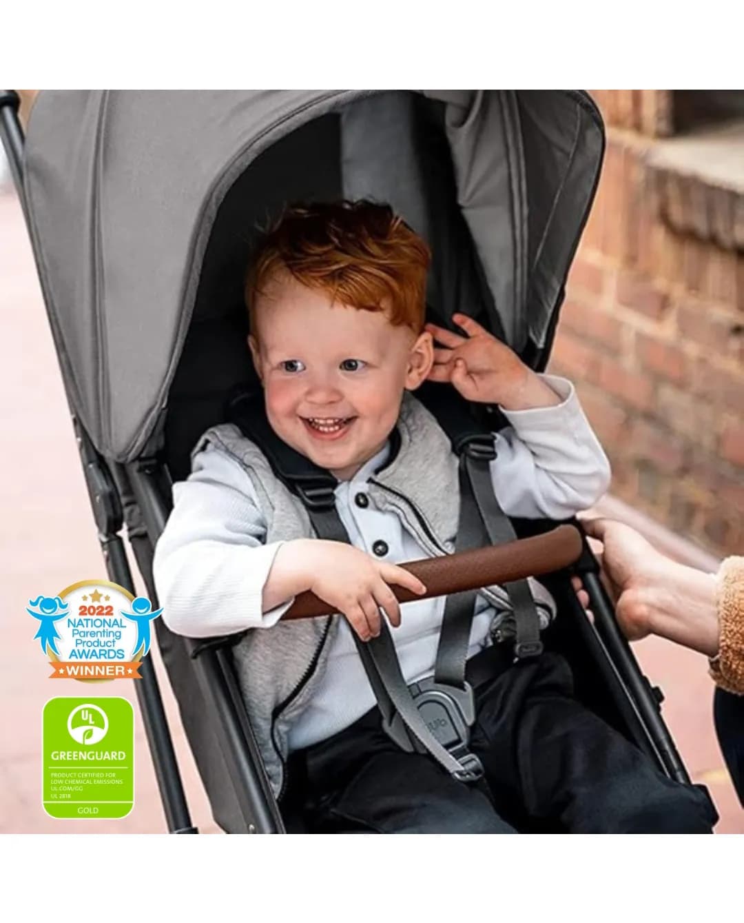 Babies & more UPPAbaby Minu V2 Stroller - Lightweight Compact Stroller for Travel - Emelia - Sage Green M©lange with Silver Frame and Chestnut Leather - Multicolor